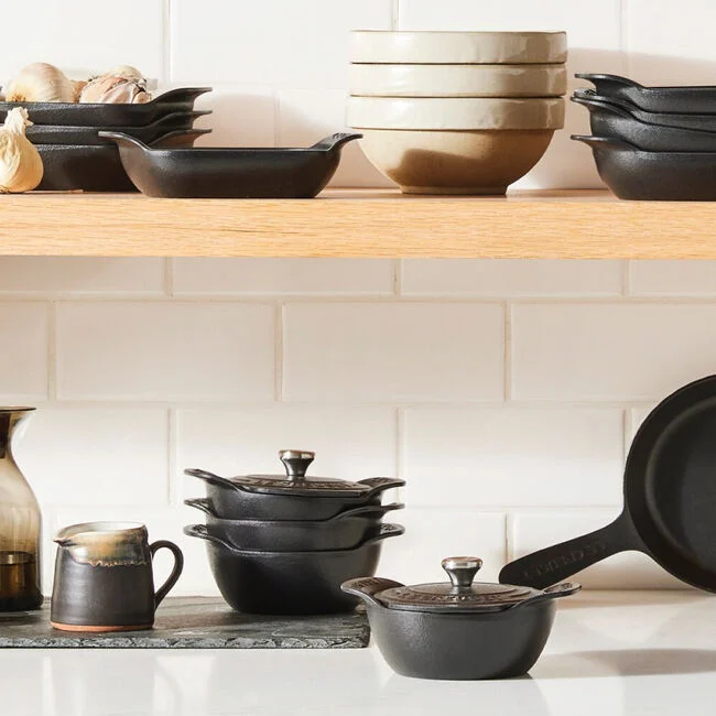 Le Creuset Gourmand Collection 4-Piece Mini Round Cocotte with Lid Set, 0.3-Quart, Matte Black