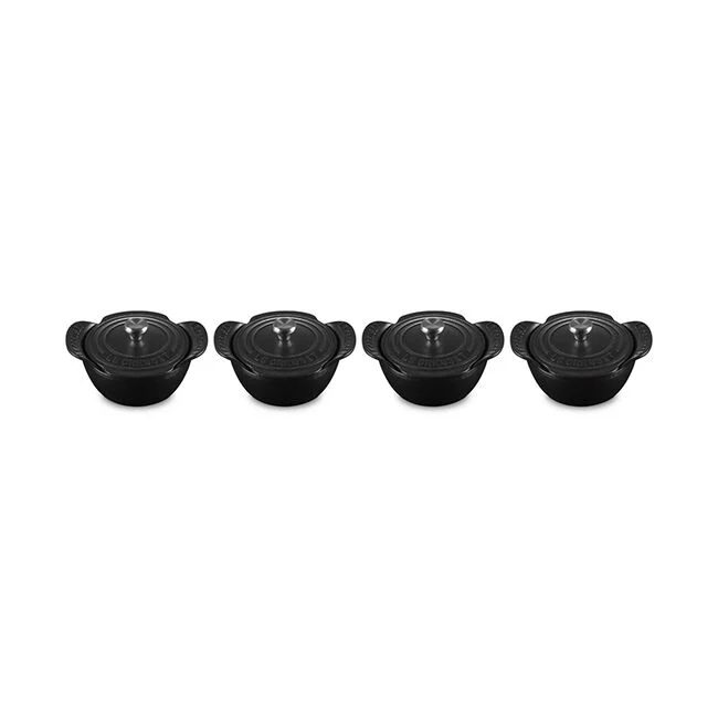 Le Creuset Gourmand Collection 4-Piece Mini Round Cocotte with Lid Set, 0.3-Quart, Matte Black