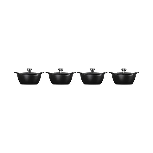 Le Creuset Gourmand Collection 4-Piece Mini Round Cocotte with Lid Set, 0.3-Quart, Matte Black