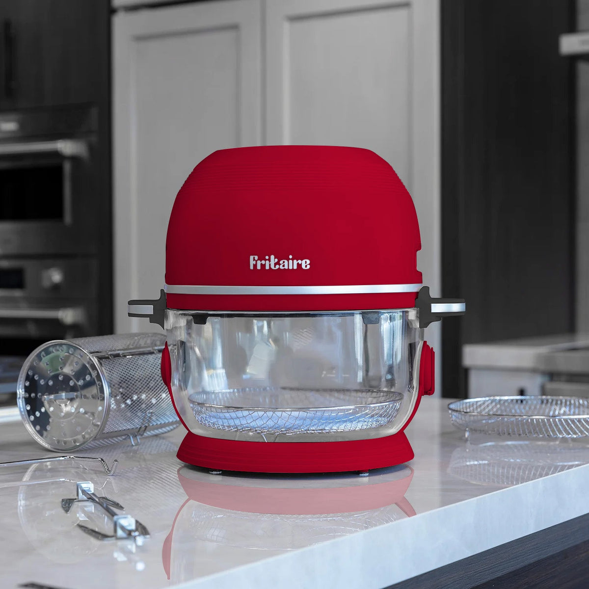 Fritaire Self-Cleaning Glass Bowl Air Fryer, 5-Qt, Cherry