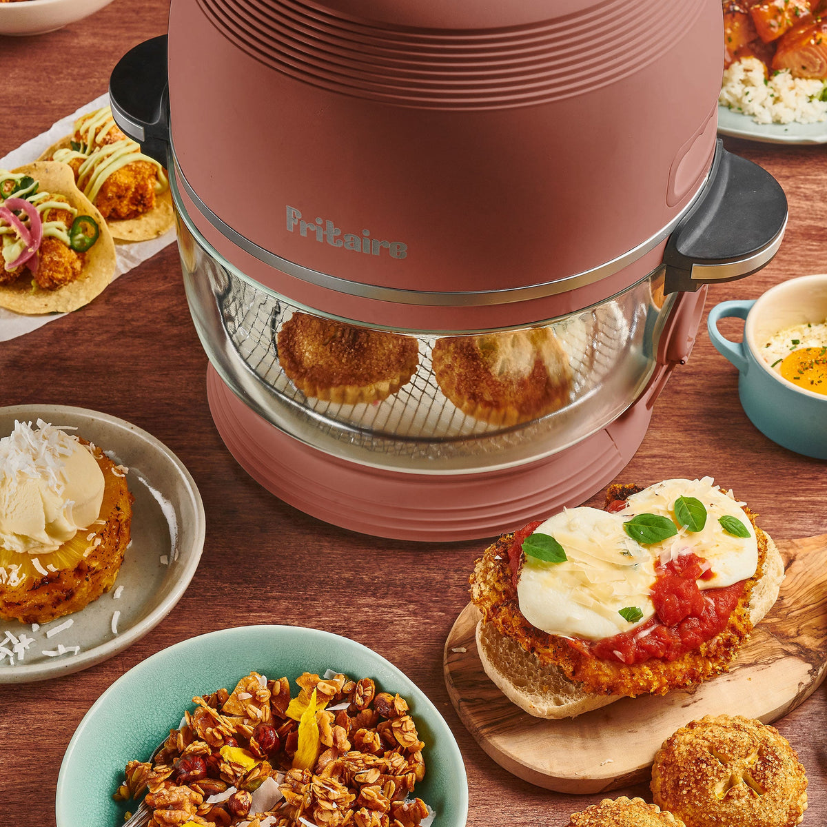 Fritaire Self-Cleaning Glass Bowl Air Fryer, 5-Qt, Mauve Rose