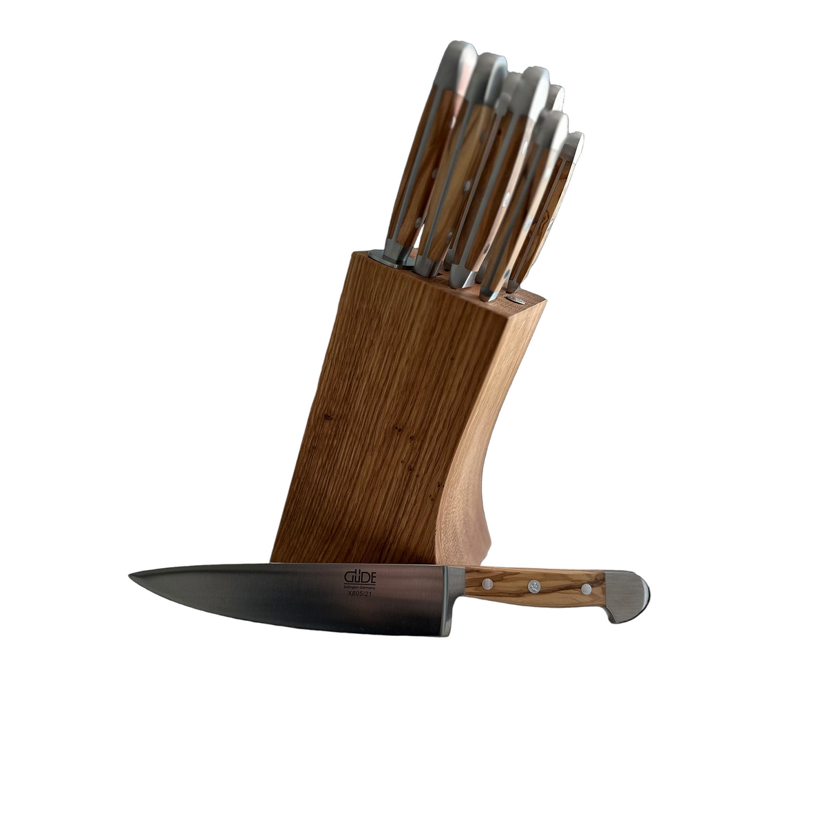 Gude Alpha Olive Series 9-Piece Knife Block Set, Olive Wood Handle