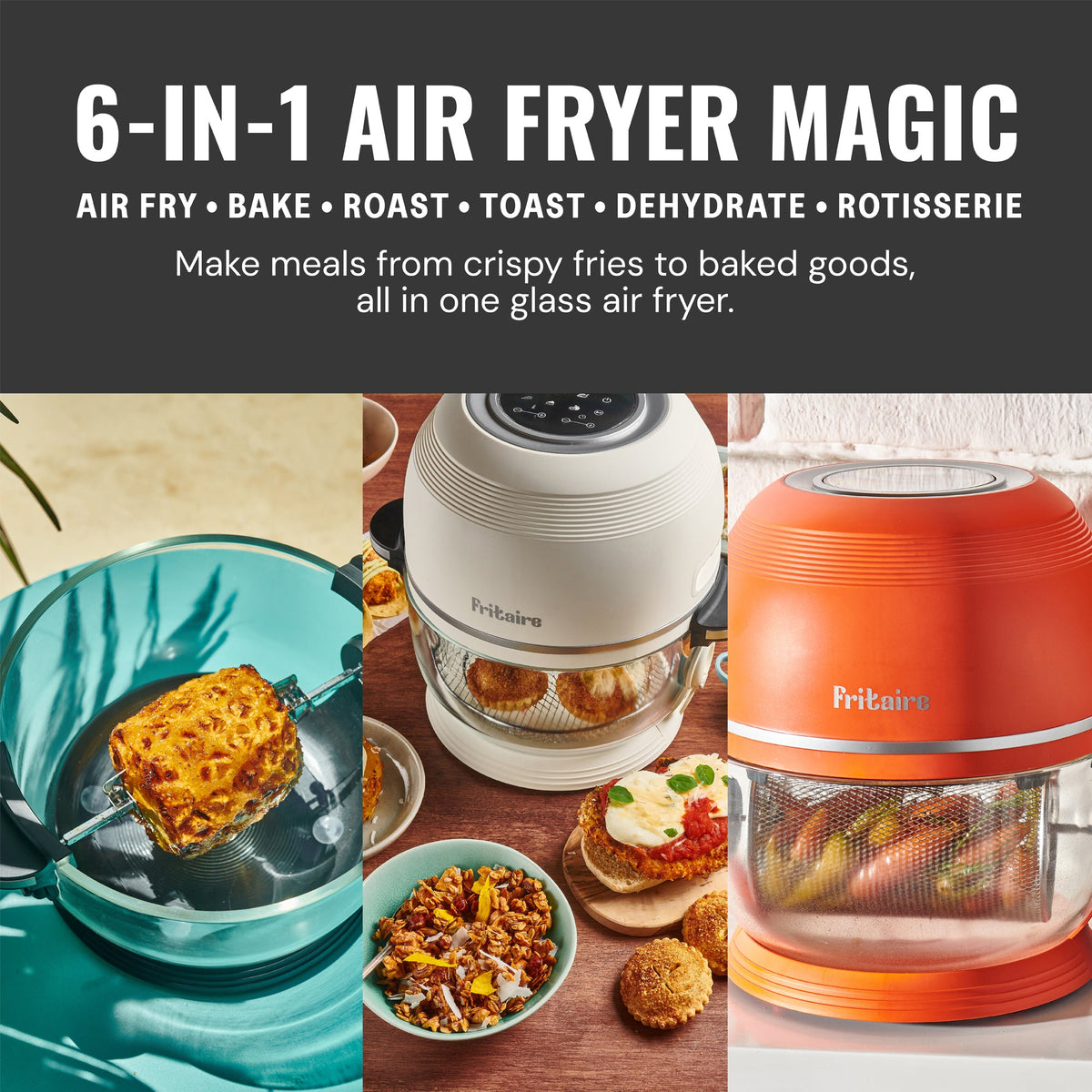 Fritaire Self-Cleaning Glass Bowl Air Fryer, 5-Qt, Mauve Rose