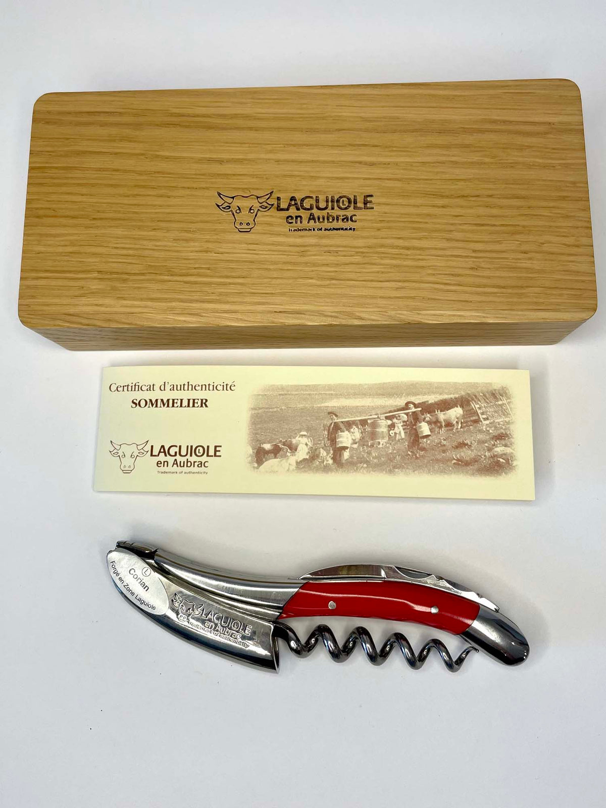 Laguiole En Aubrac Deluxe Sommelier Waiter's Corkscrew with Empire Red Corian Handle