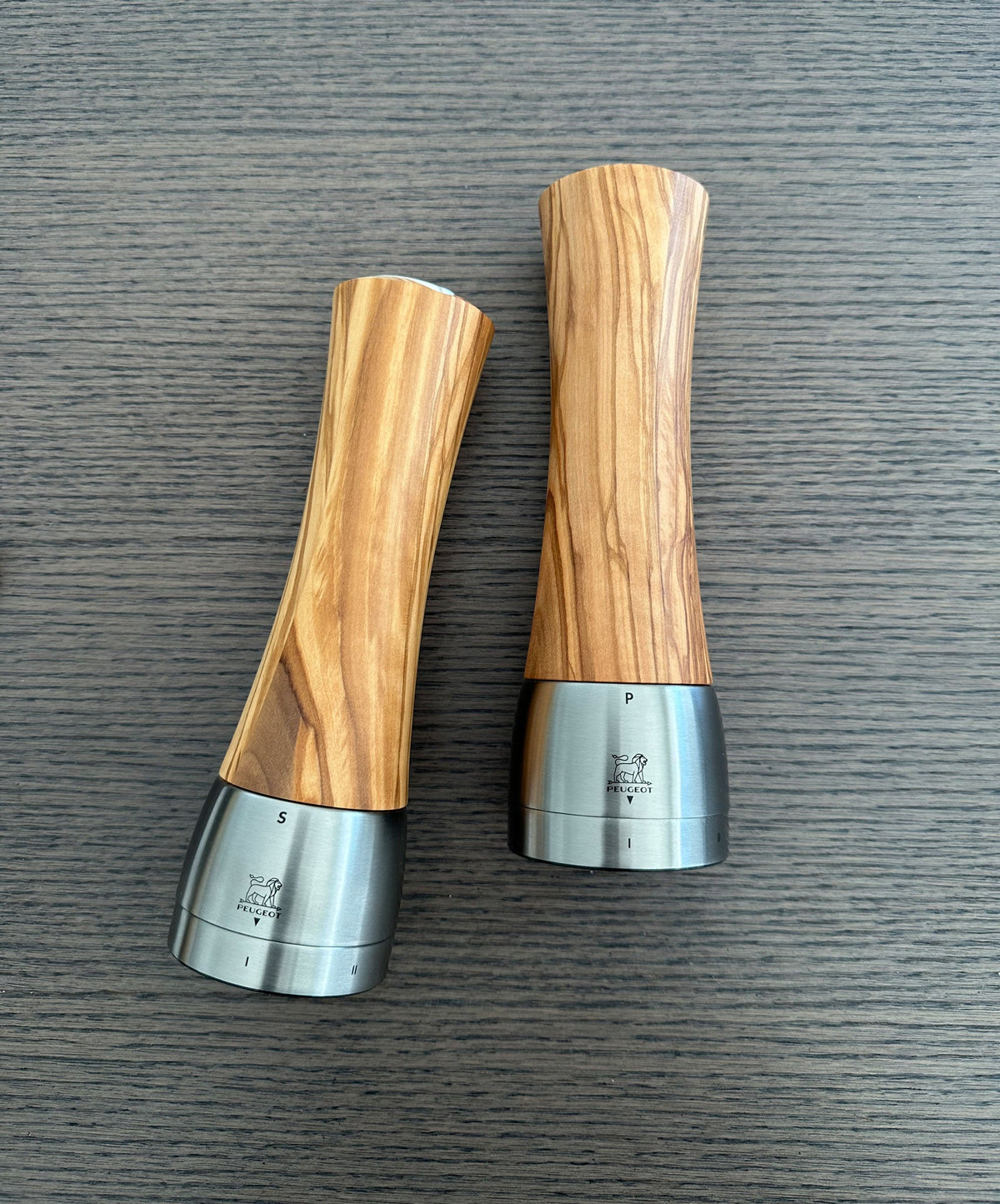 Peugeot Madras Olive Wood & Stainless Pepper & Salt Mill Set, 8-in