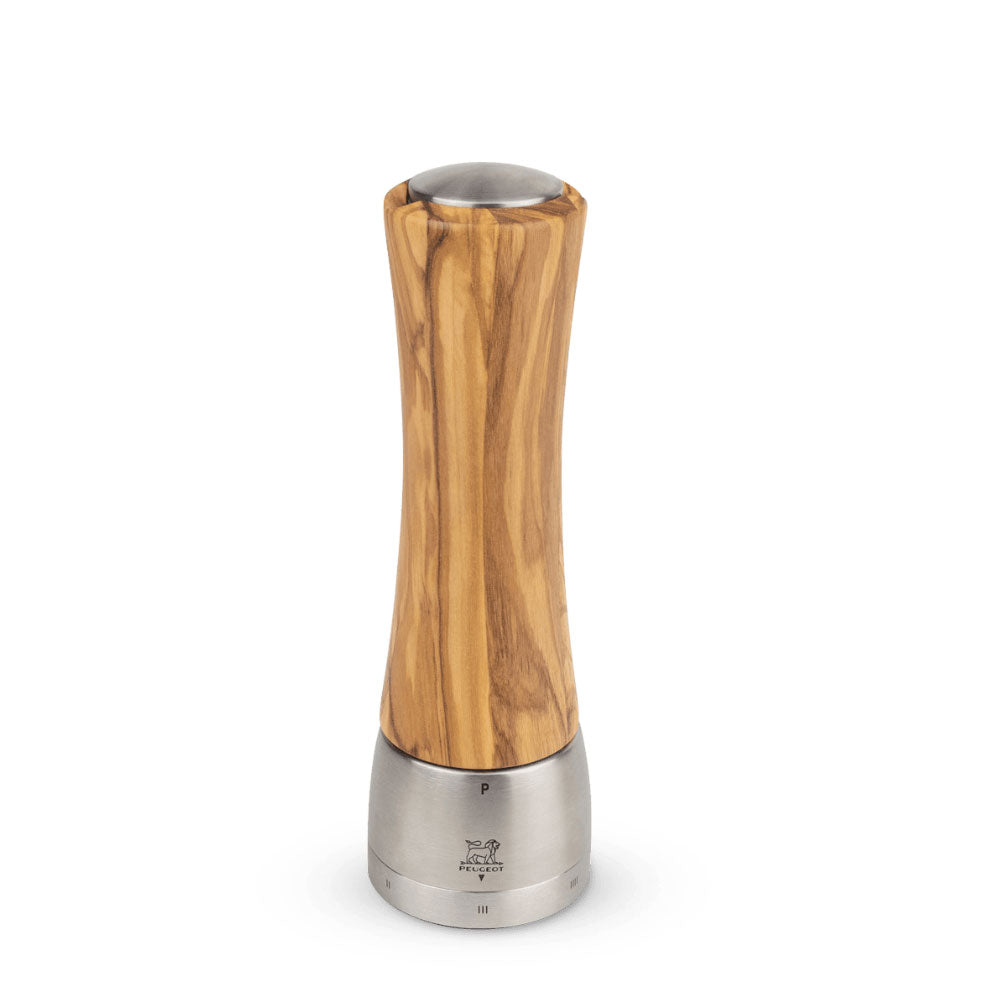 Peugeot Madras Olive Wood & Stainless Salt Mill, 8-in