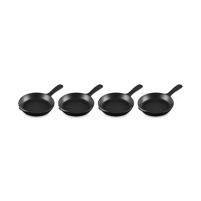 Le Creuset Gourmand Collection 4-Piece Mini Skillet Set, 0.3-Quart, Matte Black