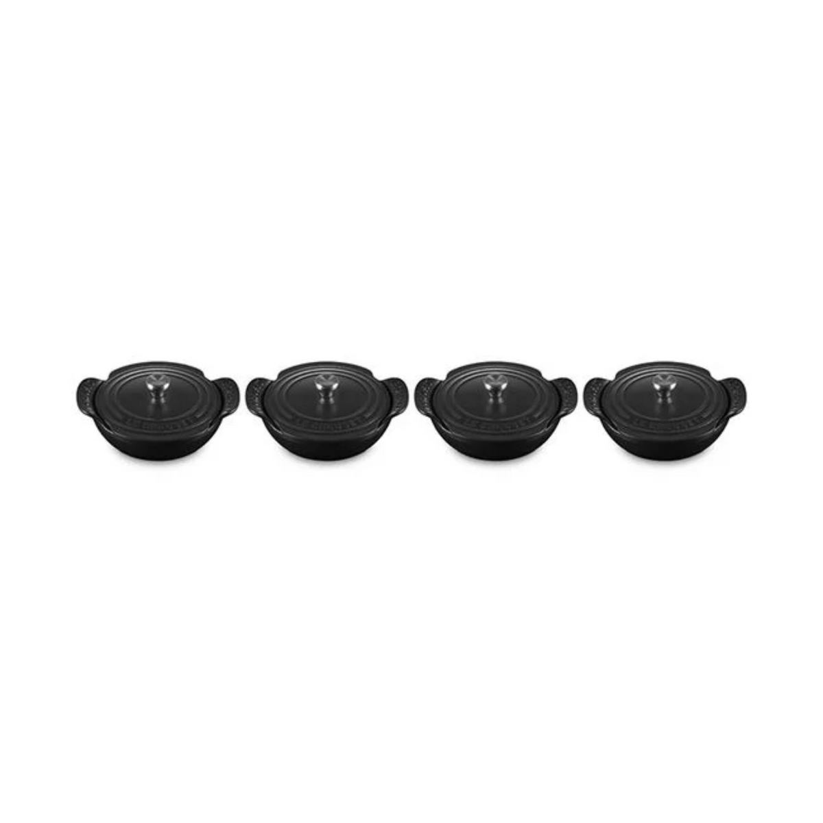 Le Creuset Gourmand Collection 4-Piece Mini Round Braiser with Lid Set, 0.3-Quart, Matte Black