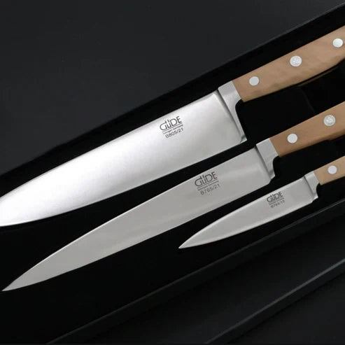 Gude Alpha Pear Series Forged Double Bolster Carving Knife With Pear Wood Handle, 8-in