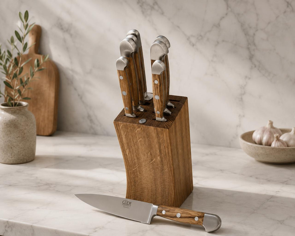Gude Alpha Olive Series 9-Piece Knife Block Set, Olive Wood Handle