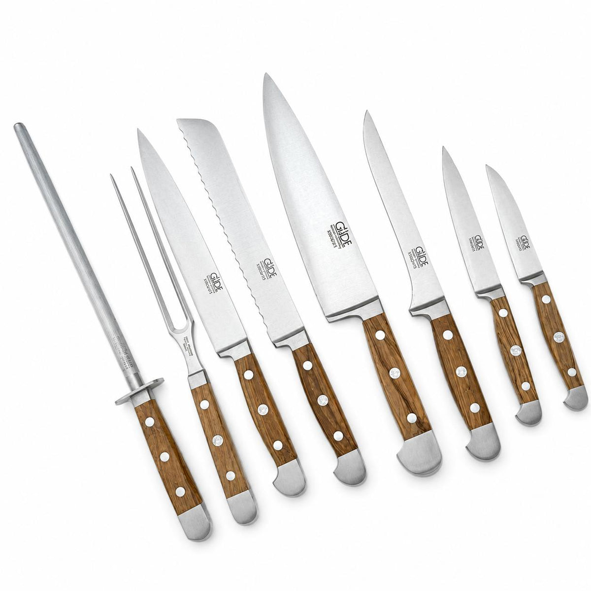 Gude Alpha Olive Series 9-Piece Knife Block Set, Olive Wood Handle
